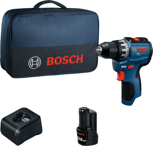 Bosch GSR 12V-35 akku-boremaskinesæt med batteri og oplader.